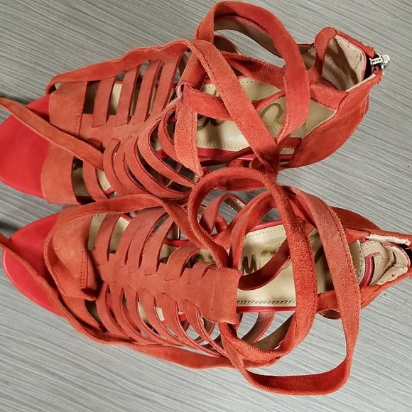 Sam Edelman Yarina Strappy Suede Sandal, Blood Orange Suede, Womens Size 7.5 M - Picture 11 of 11